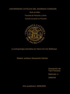 cover image of La antropología dramática en Hans Urs Von Balthasar